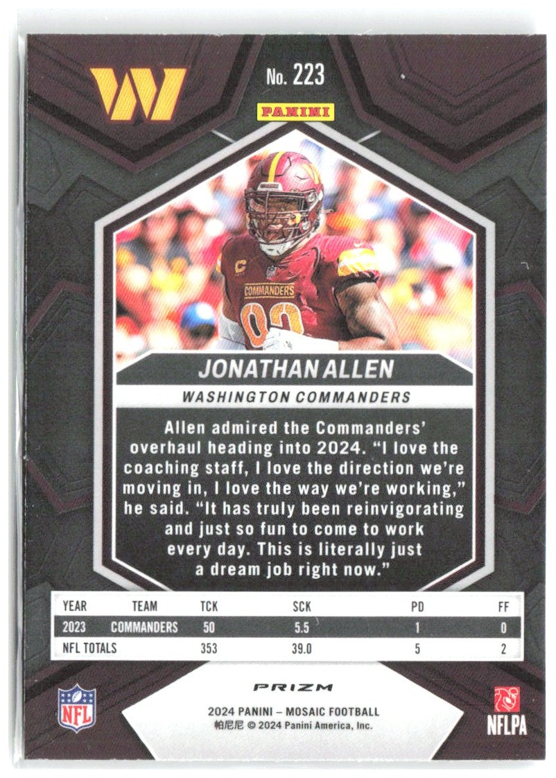 Jonathan Allen Panini Mosaic - Mosaic 223 2024 Washington Commanders