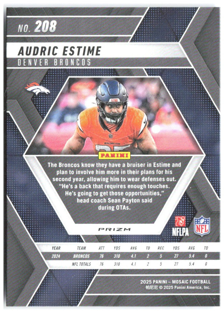 Audric Estime Panini Mosaic - Mosaic Reactive Blue 208 2025 Denver Broncos