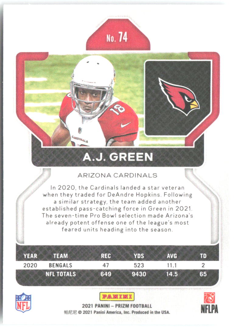 A.J. Green Panini Prizm 74 2021 Arizona Cardinals