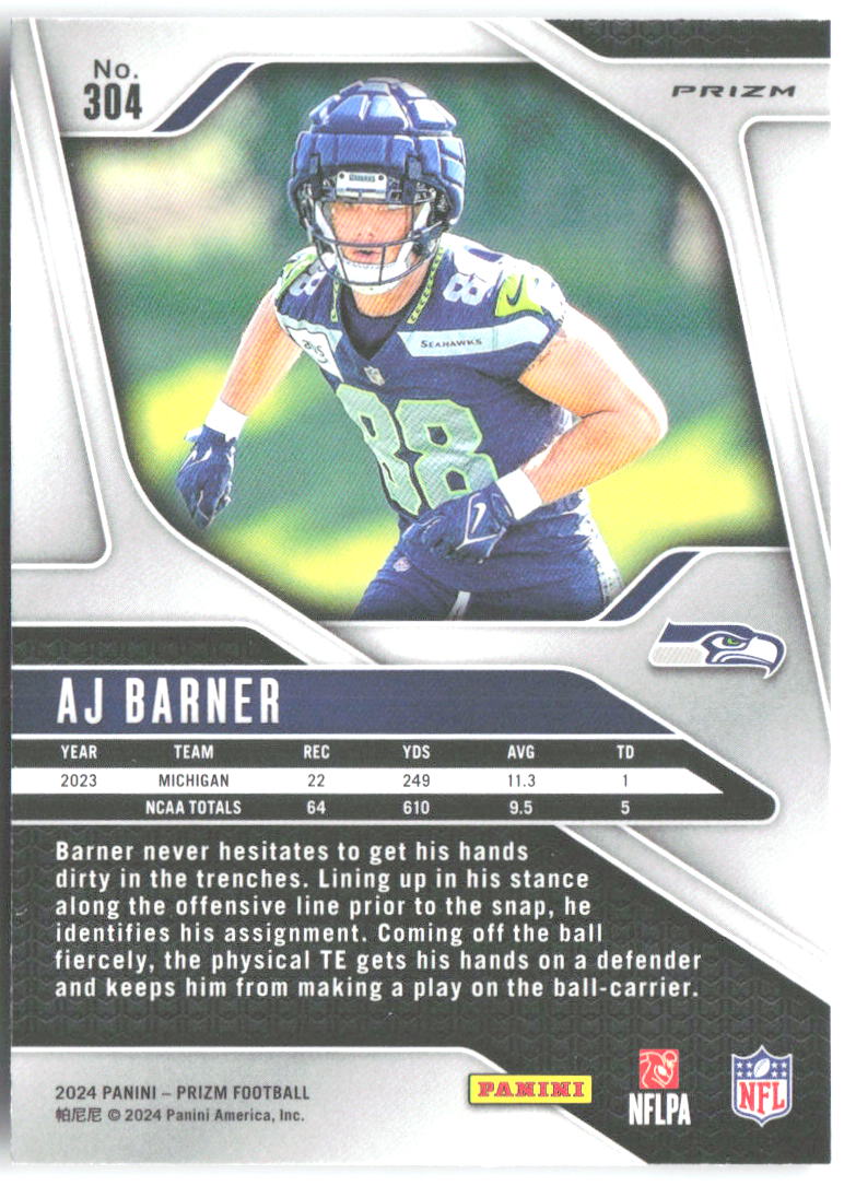 AJ Barner Panini Prizm - Silver 304 2024 Seattle Seahawks