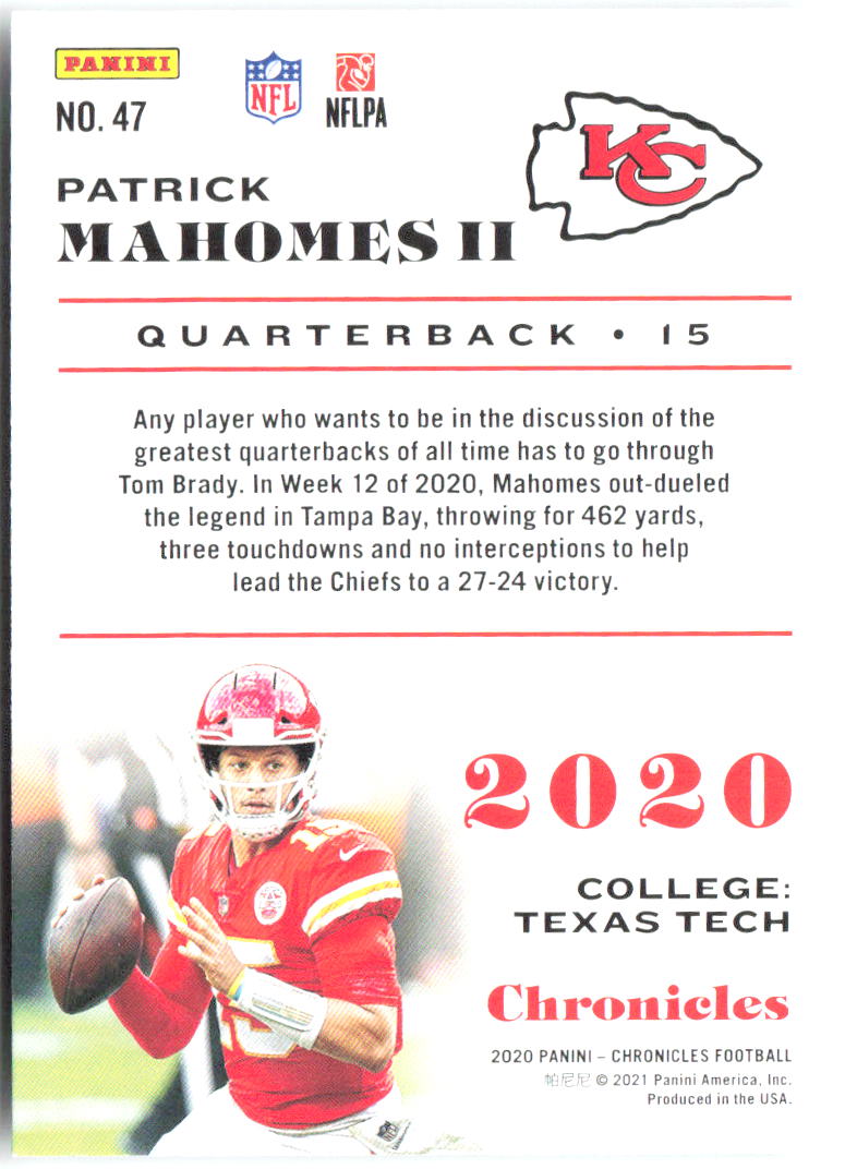 Patrick Mahomes II Panini Chronicles - Pink 47 2020 Kansas City Chiefs