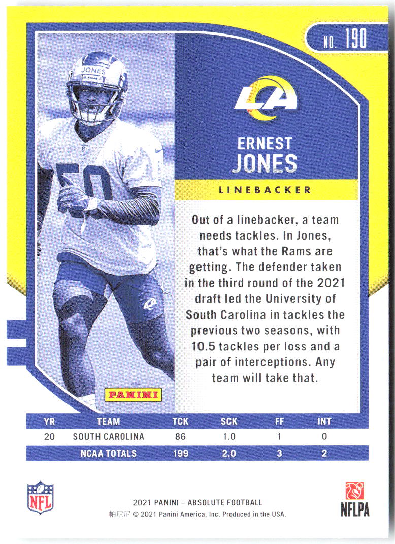 Ernest Jones Panini Absolute - Retail 190 2021 Los Angeles Rams RC