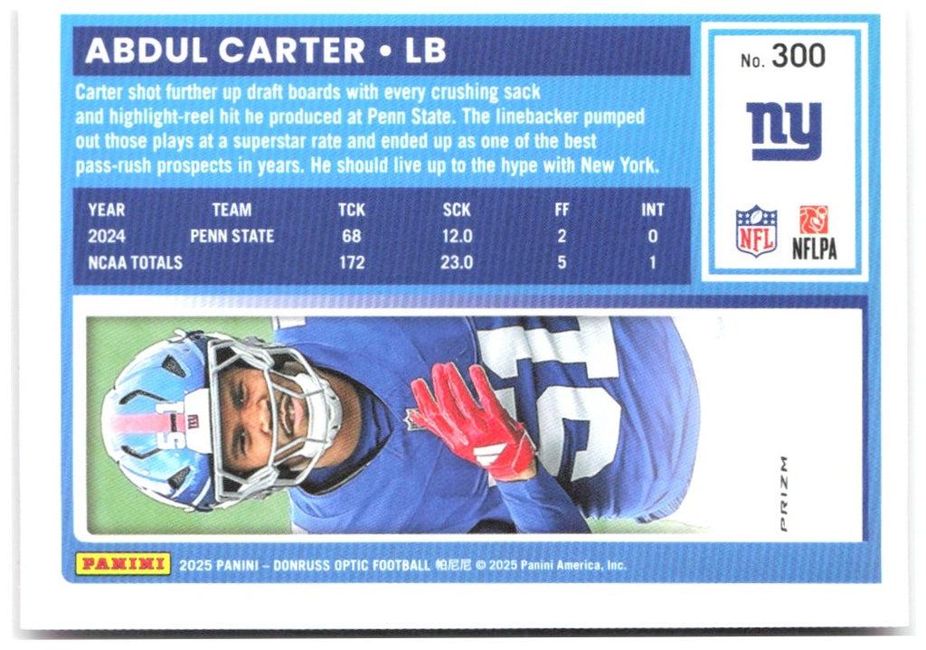 Abdul Carter Donruss Optic - Pink 300 2025 New York Giants