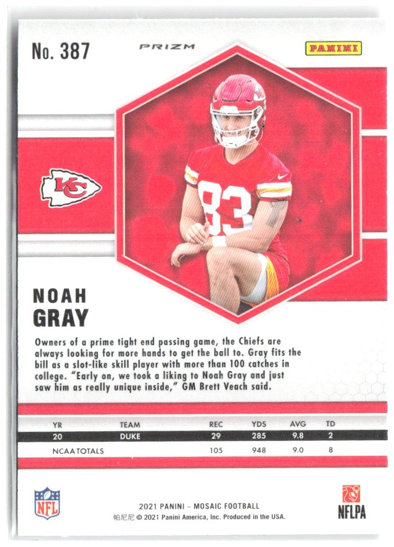 Noah Gray Panini Mosaic - Prizm Camo Pink 387 2021 Kansas City Chiefs