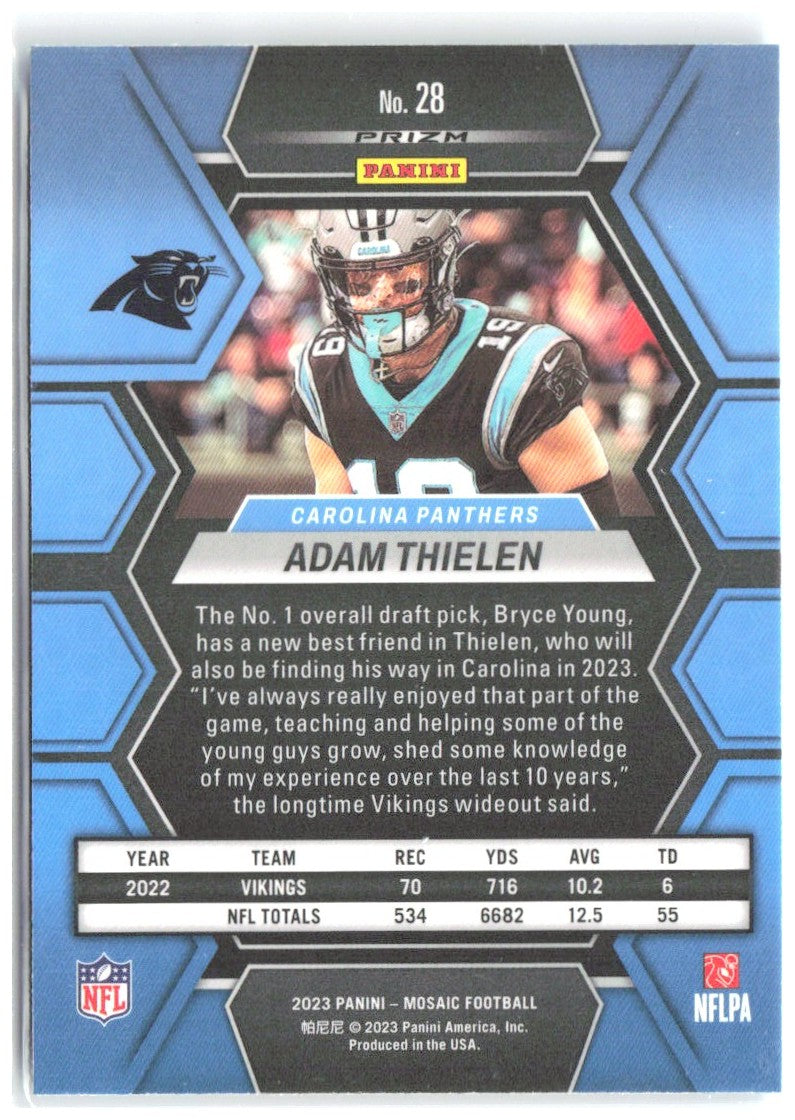 Adam Thielen Panini Mosaic - Reactive Blue Mosaic 28 2023 Carolina Panthers