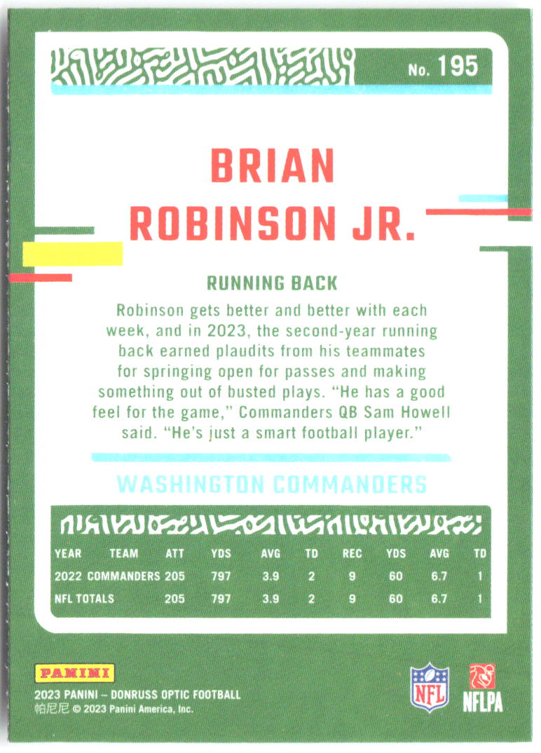 Brian Robinson Jr. Donruss Optic 195 2024 Washington Commanders