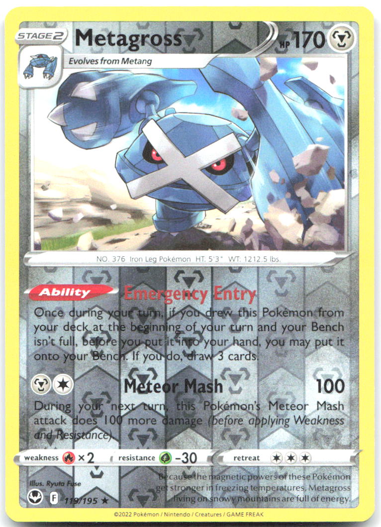 Metagross Reverse Holo Holo Rare SWSH12: Silver Tempest 119/195 NM Ryuta Fuse