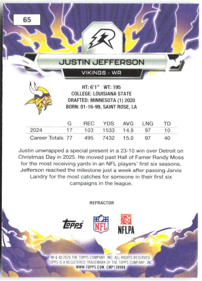 Justin Jefferson Topps Resurgence - Refractor 65 2025 Minnesota Vikings