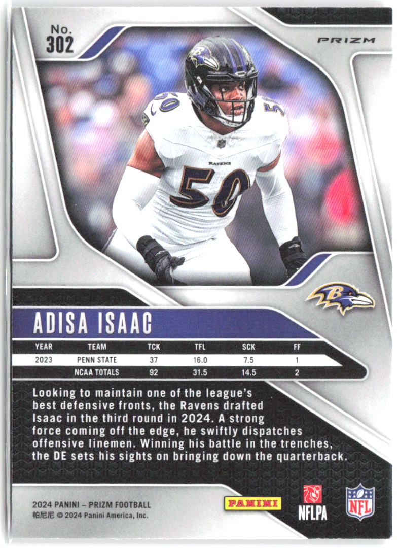 Adisa Isaac Panini Prizm - Pink 302 2024 Baltimore Ravens