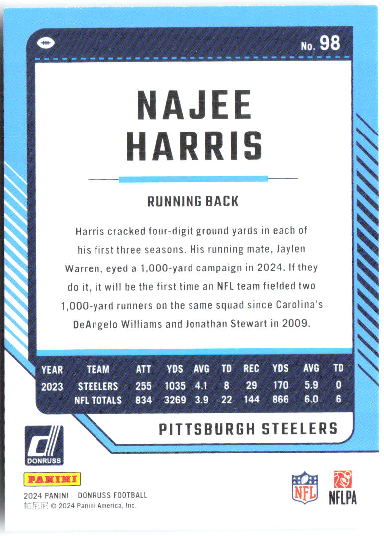 Najee Harris Donruss 98 2024 Pittsburgh Steelers