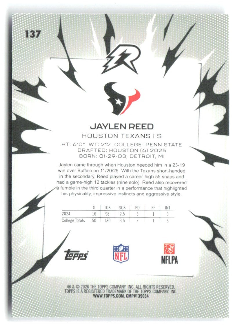Jaylen Reed Topps Resurgence 137 2025 Houston Texans RC