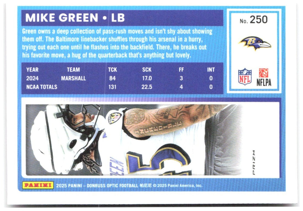 Mike Green Donruss Optic - Pink 250 2025 Baltimore Ravens