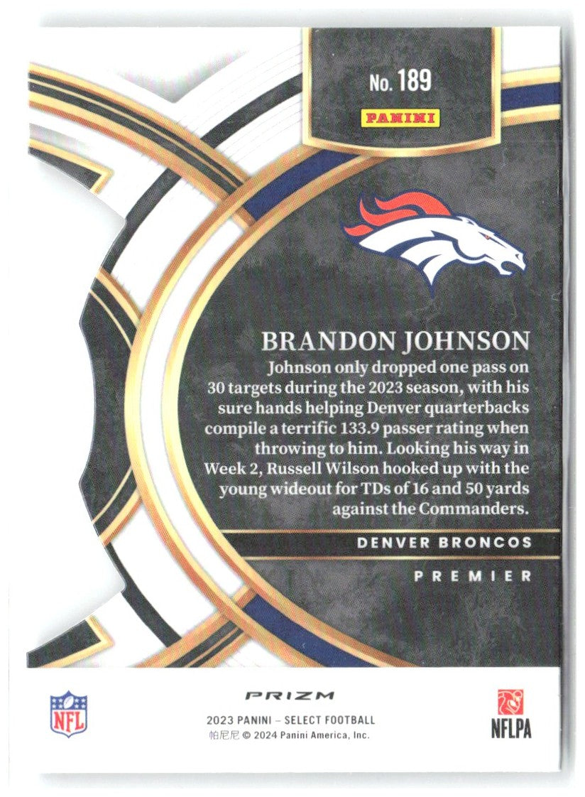 Brandon Johnson Panini Select - Silver Prizms Die Cuts 189 2023 Denver Broncos