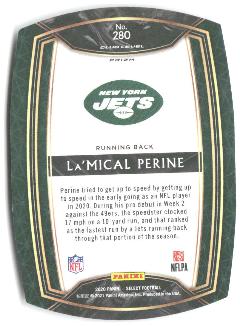 La'Mical Perine Panini Select - Purple Prizm Die Cut 280 2020 New York Jets