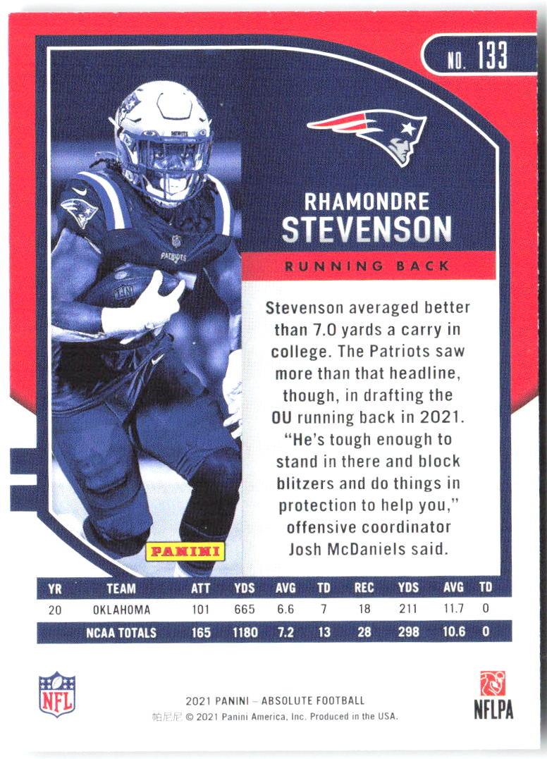 Rhamondre Stevenson Panini Absolute - Retail 133 2021 New England Patriots RC