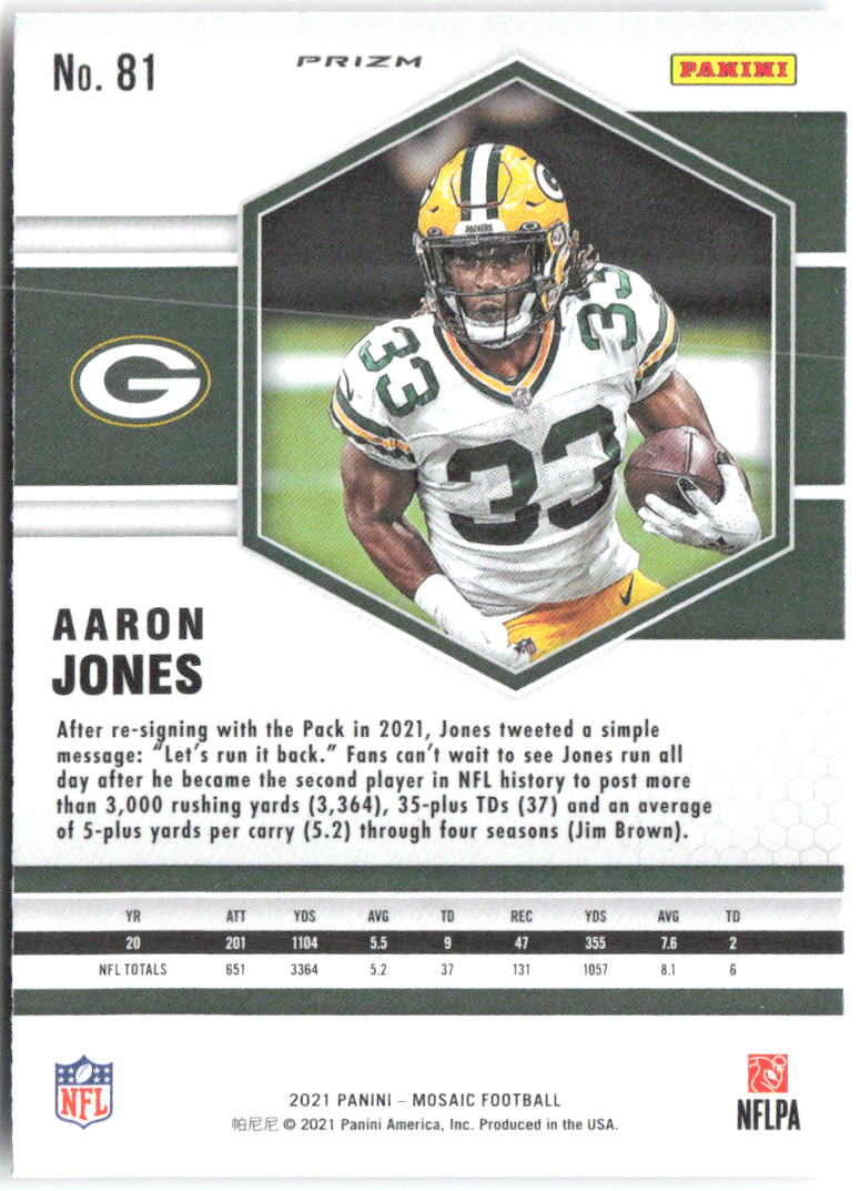 Aaron Jones Panini Mosaic - Prizm Reactive Orange 81 2021 Green Bay Packers