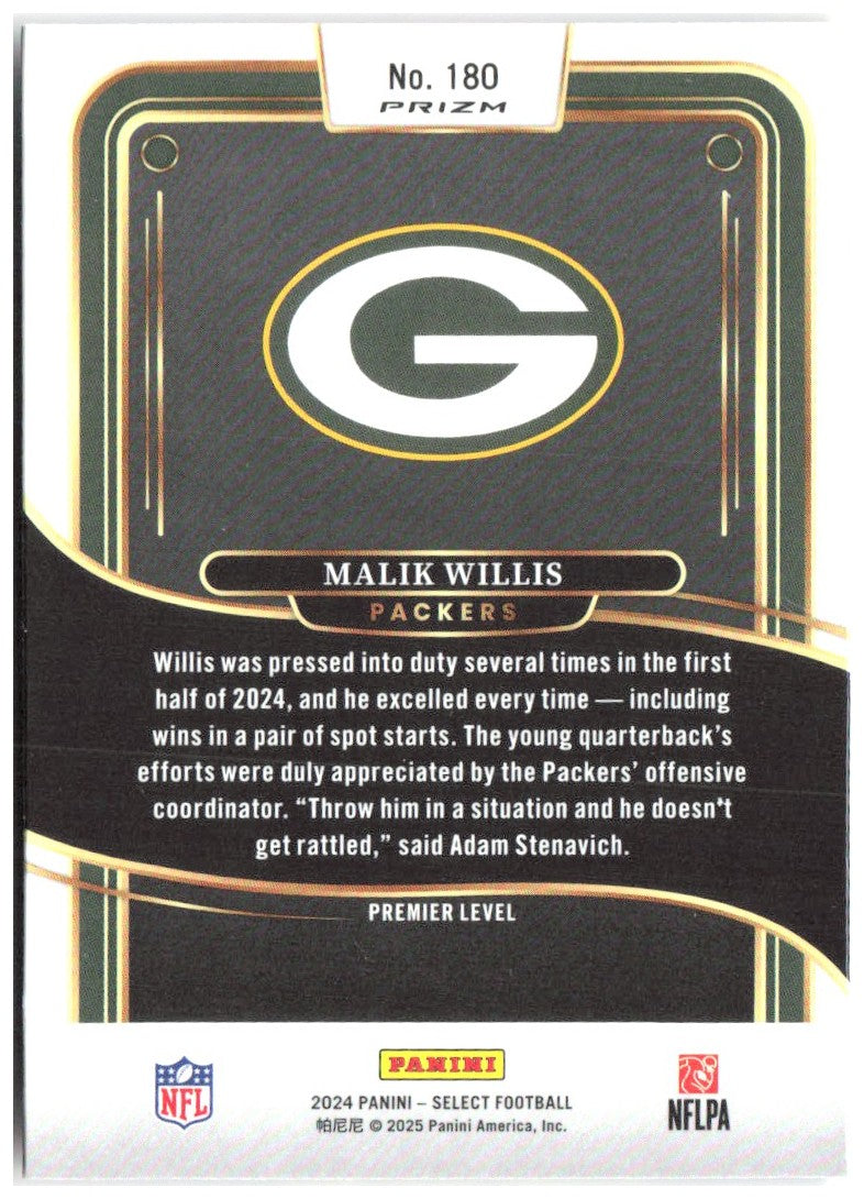 Malik Willis Panini Select - Red & Yellow Prizm Shock 180 2024 Green Bay Packers