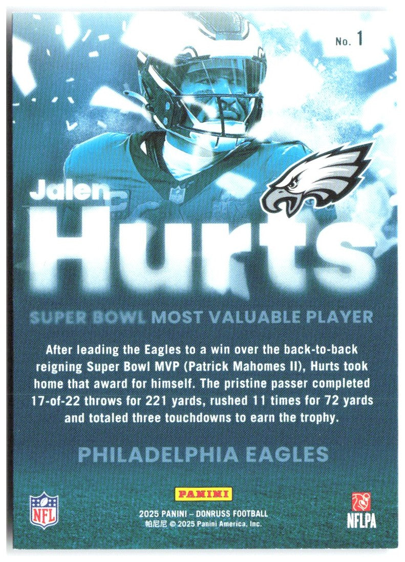 Jalen Hurts Donruss - Super Bowl MVP 1 2025 Philadelphia Eagles