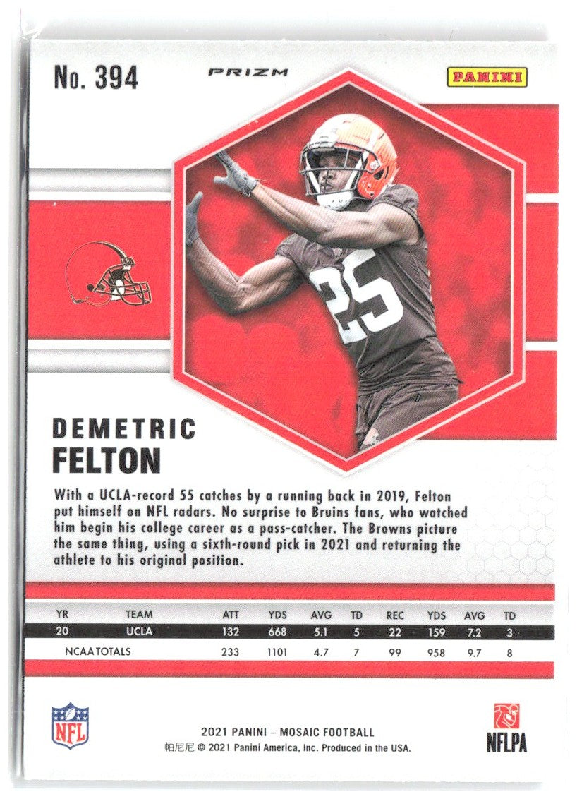 Demetric Felton Panini Mosaic - Prizm Camo Pink 394 2021 Cleveland Browns