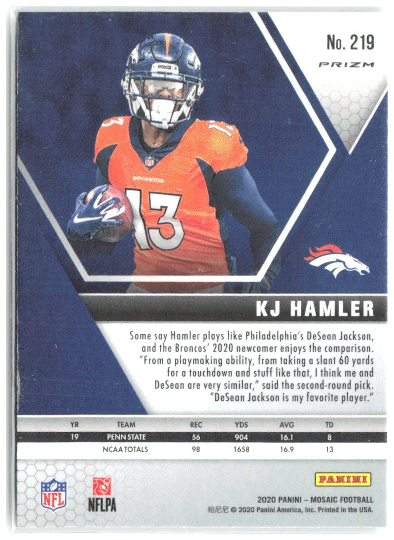KJ Hamler Panini Mosaic - Prizm Green 219 2020 Denver Broncos