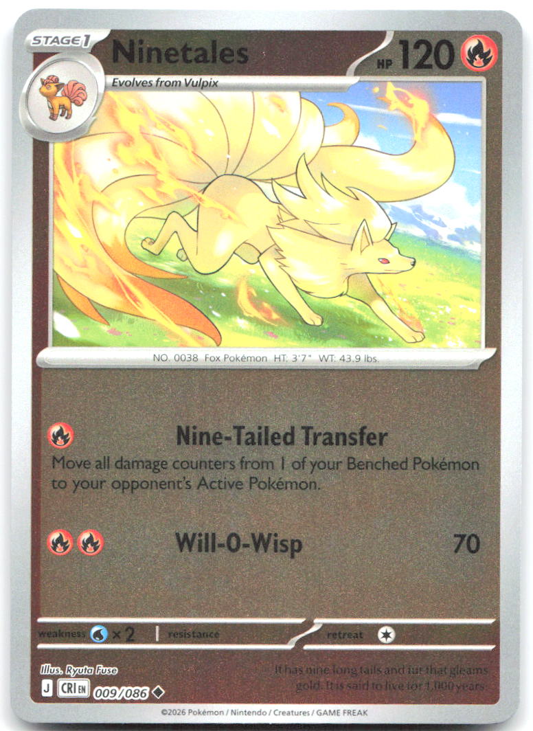 Ninetales Reverse Holo Uncommon ME04 Chaos Rising 009/086 NM Ryuta Fuse