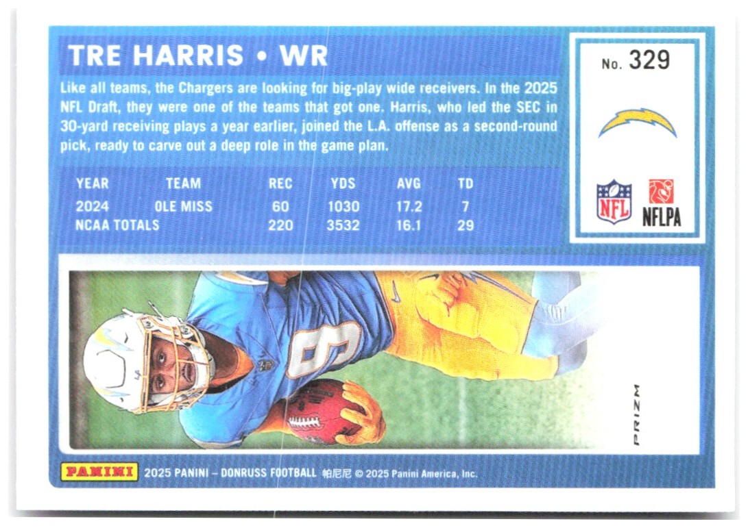 Tre Harris Donruss - Optic Rated Rookies Pink 329 2025 Los Angeles Chargers