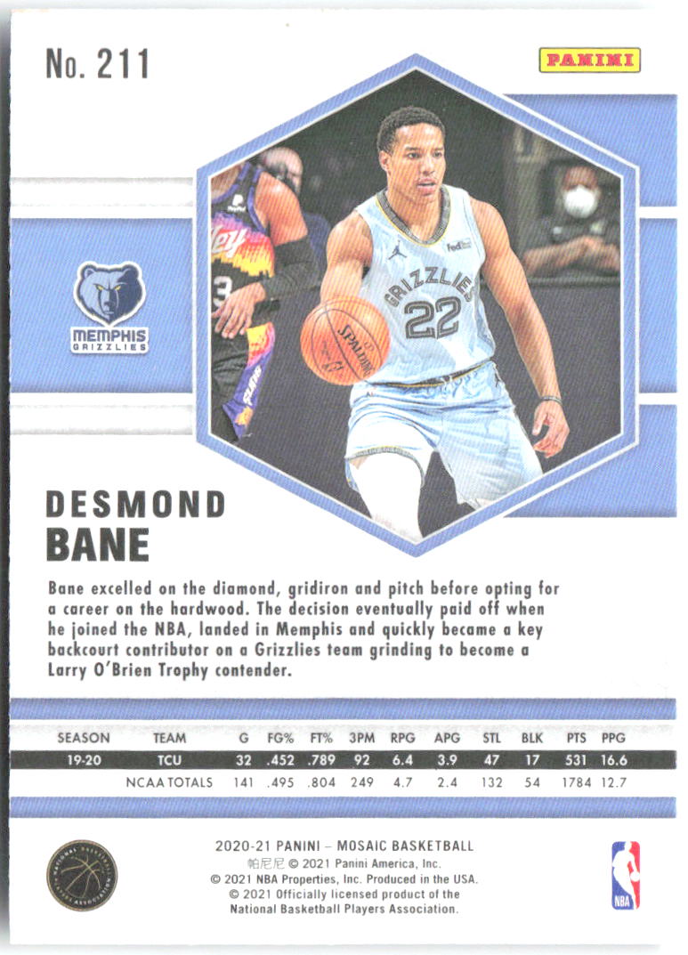 Desmond Bane Panini Mosaic 211 2020-21 Memphis Grizzlies RC