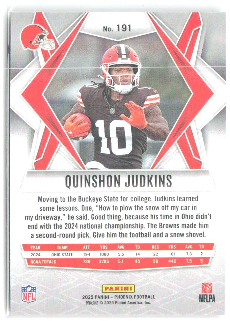 Quinshon Judkins Panini Phoenix - Silver Prizm 191 2025 Cleveland Browns