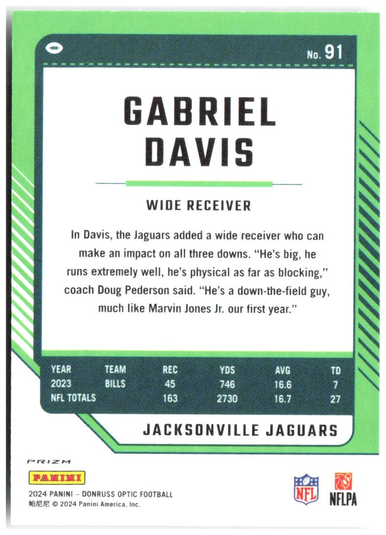 Gabriel Davis Donruss Optic - Holo 91 2024 Jacksonville Jaguars