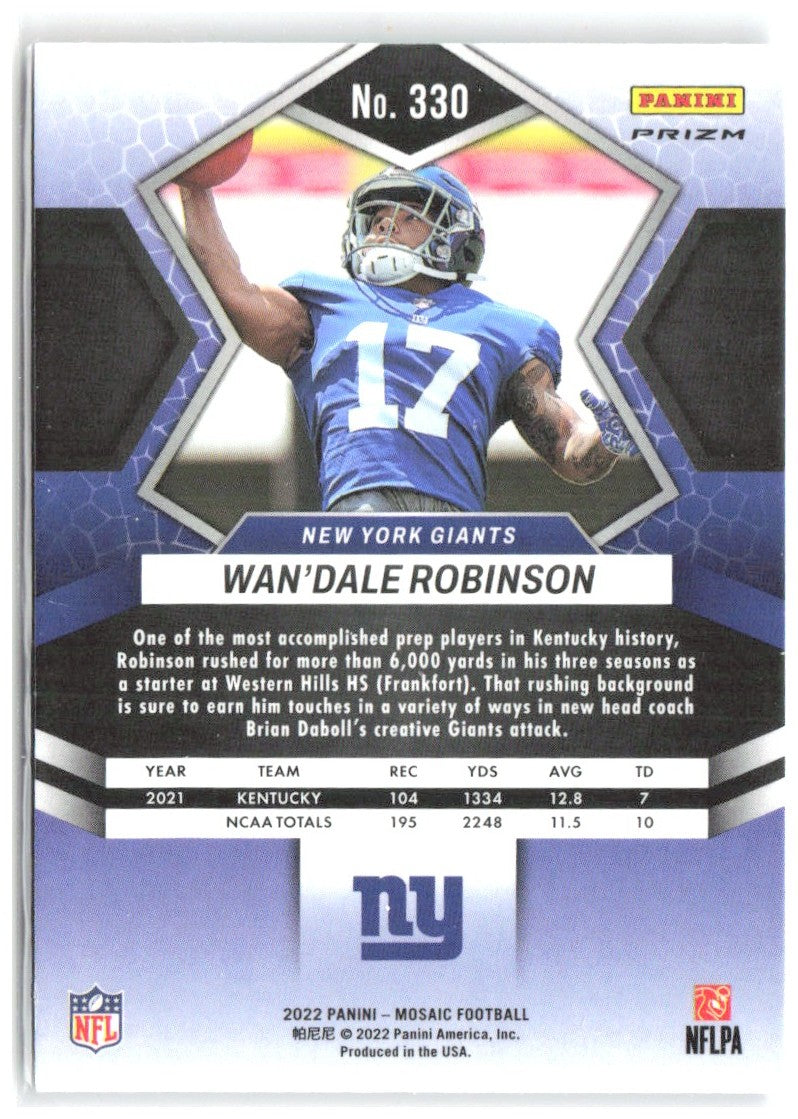 Wan'Dale Robinson Panini Mosaic Mosaic Reactive Orange 330 2022 New York Giants