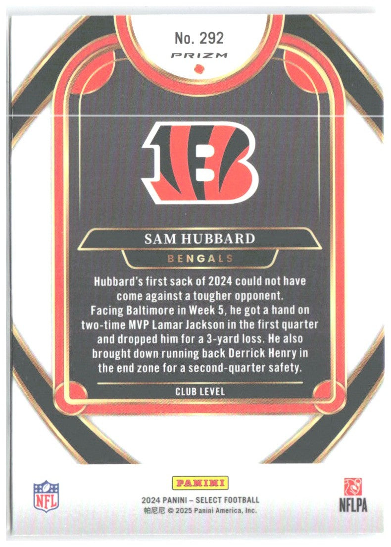 Sam Hubbard Panini Select - Red & Blue Prizm Shock 292 2024 Cincinnati Bengals