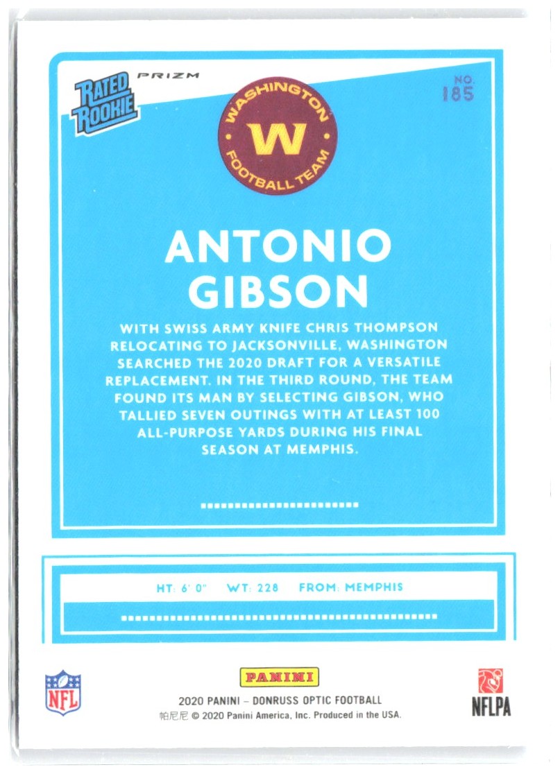 Antonio Gibson Donruss Optic - Blue Scope 185 2020 Washington Football Team