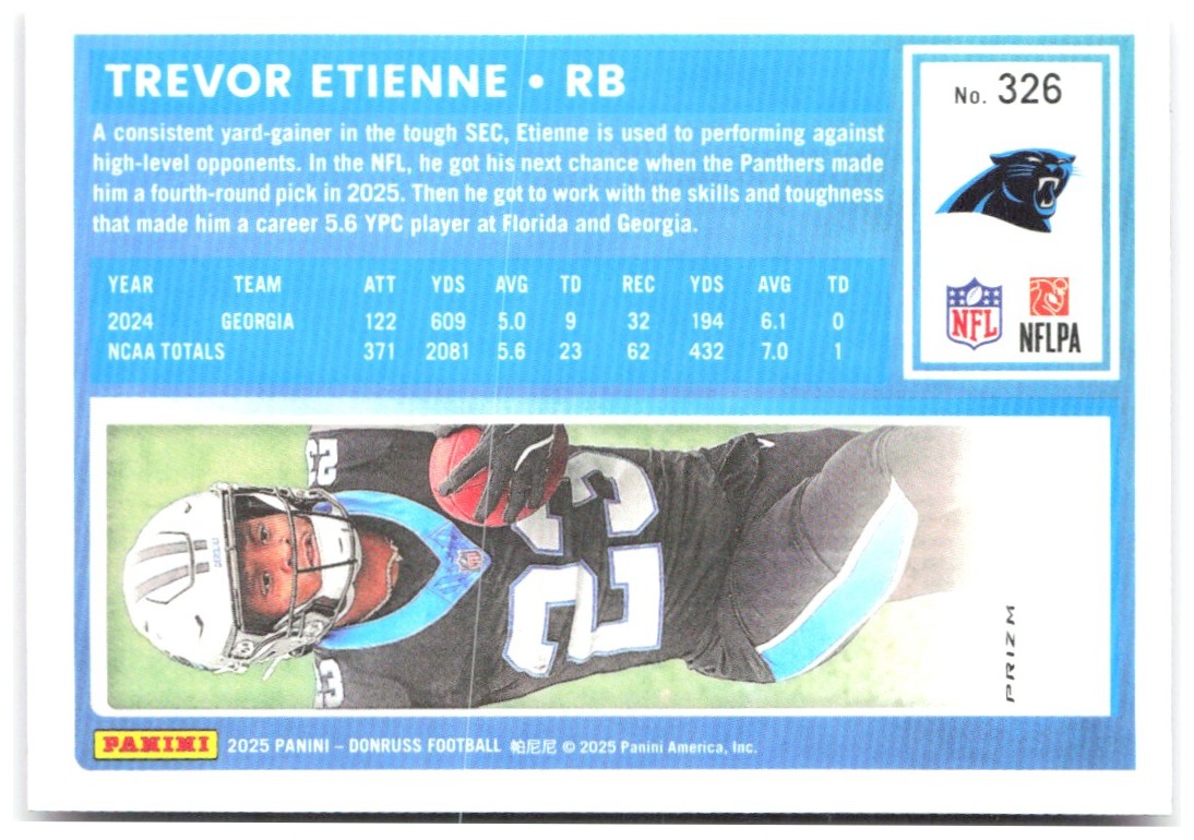 Trevor Etienne Donruss - Optic Rated Rookies Pink 326 2025 Carolina Panthers