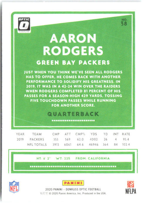 Aaron Rodgers Donruss Optic 38 2020 Green Bay Packers