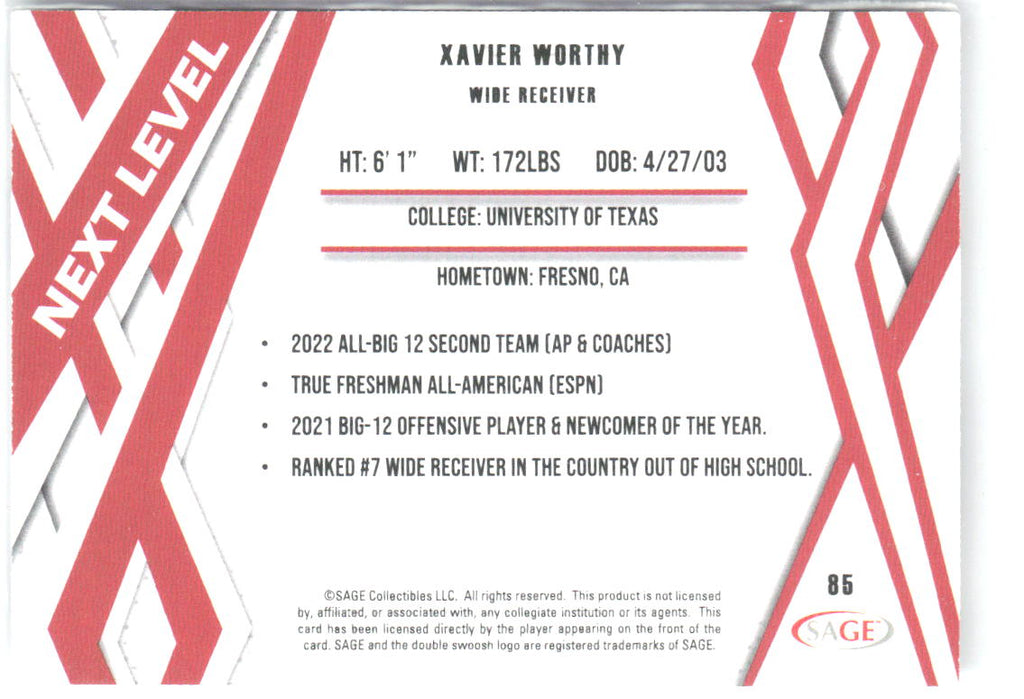 Xavier Worthy SAGE HIT - Purple 85 2024 Texas Longhorns