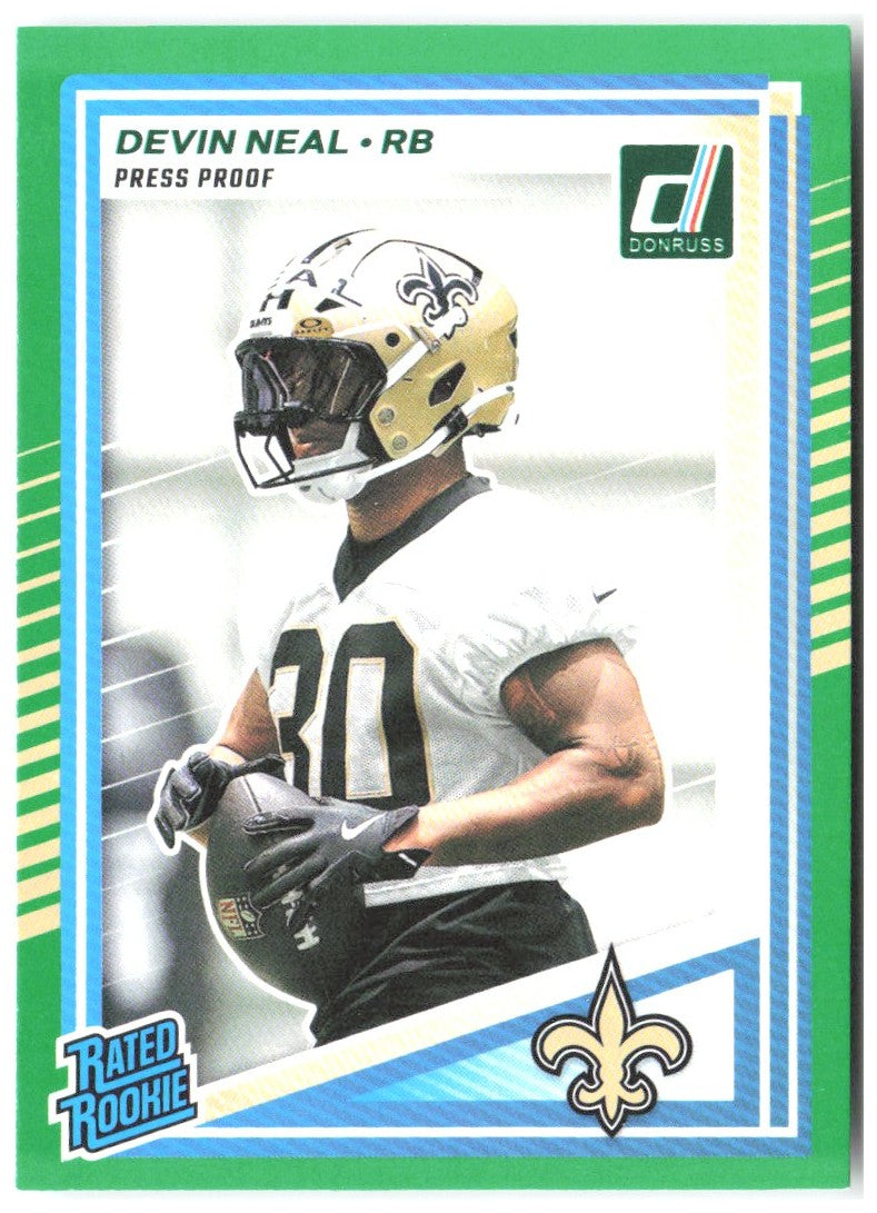 Devin Neal Donruss - Press Proofs Green 359 2025 New Orleans Saints