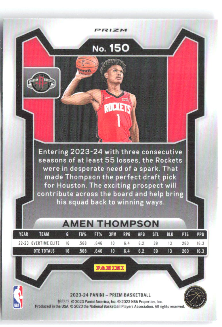 Amen Thompson Panini Prizm - Prizms Pink Ice 150 2023-24 Houston Rockets
