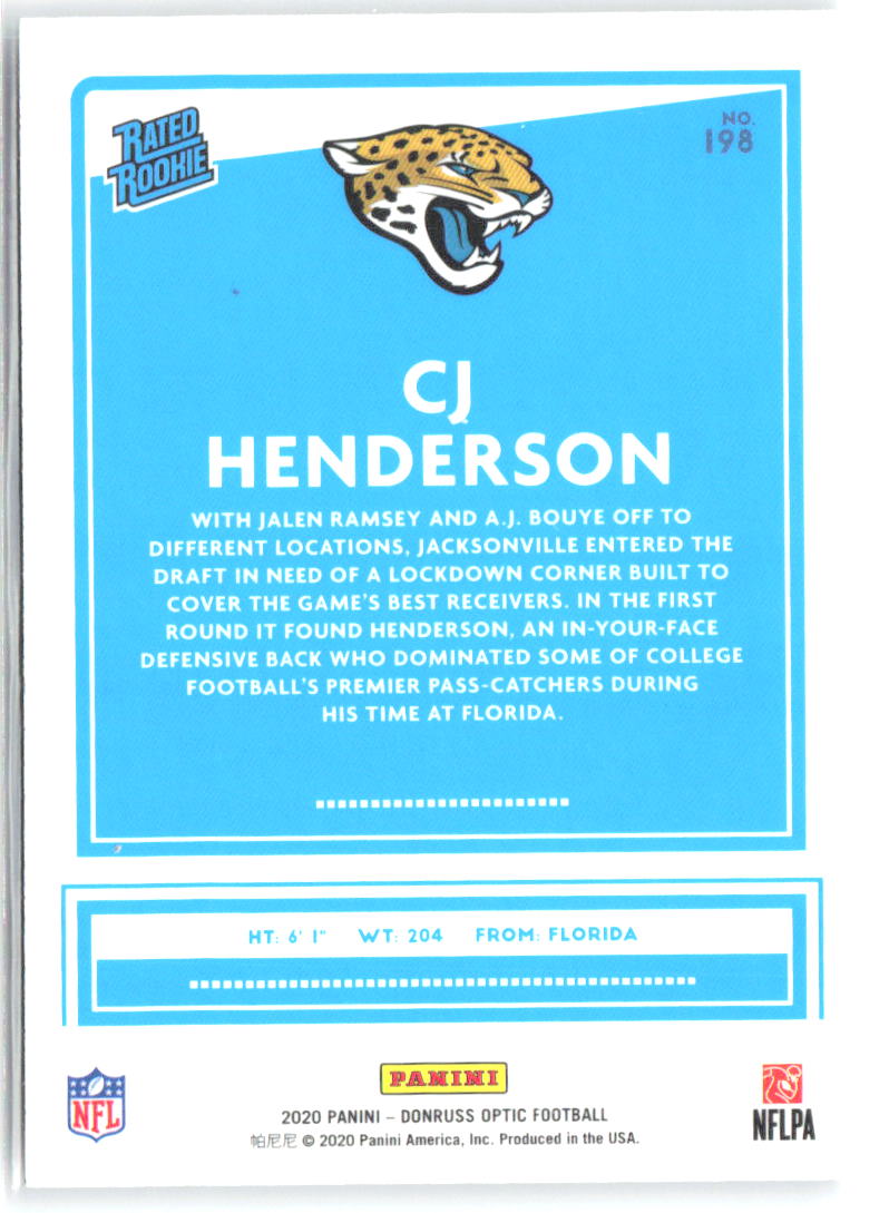CJ Henderson Donruss Optic 198 2020 Jacksonville Jaguars RC