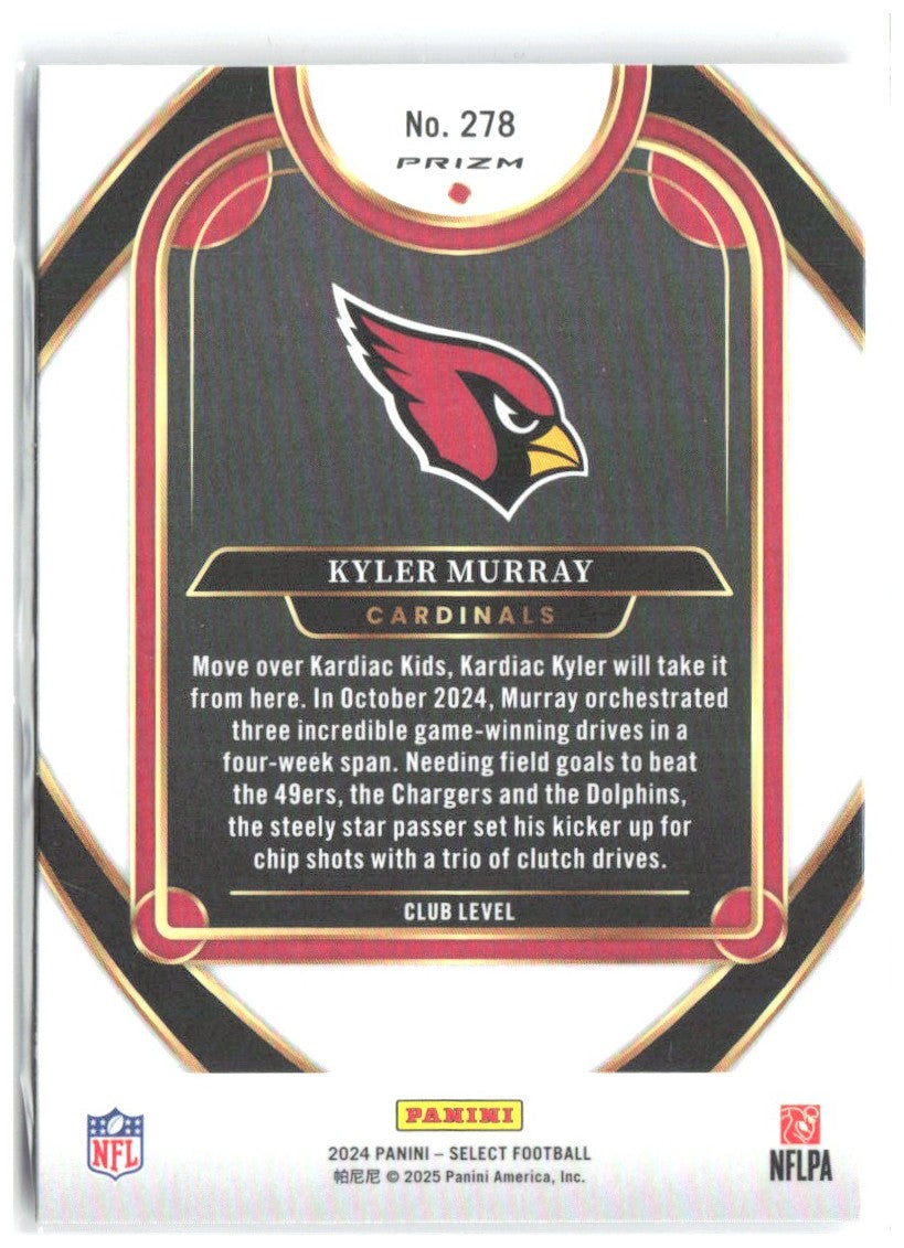 Kyler Murray Panini Select - Red & Blue Prizm Shock 278 2024 Arizona Cardinals