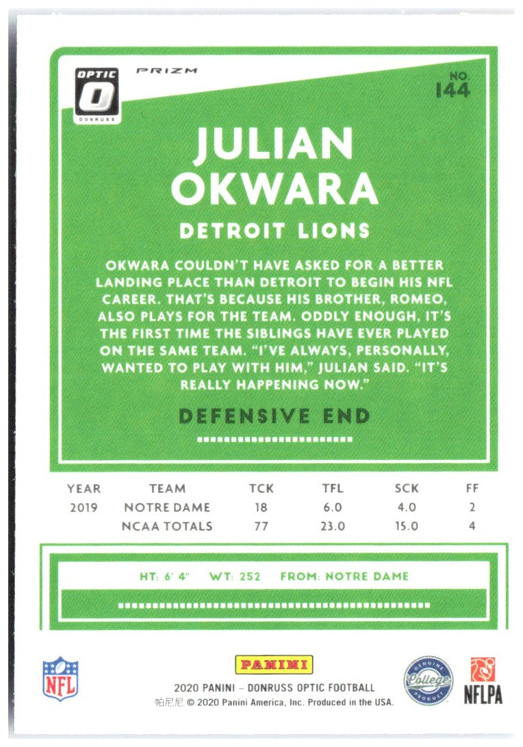 Julian Okwara Donruss Optic - Blue Scope 144 2020 Detroit Lions