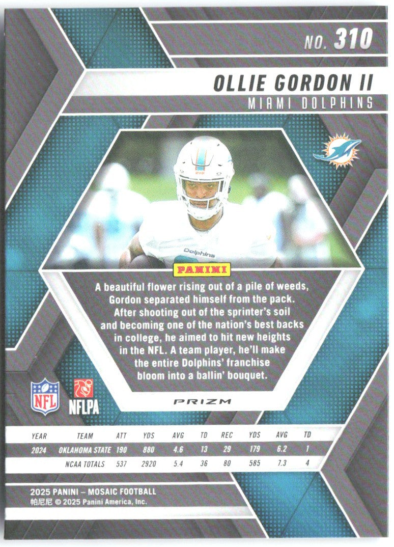 Ollie Gordon II Panini Mosaic - Mosaic Reactive Blue 310 2025 Miami Dolphins