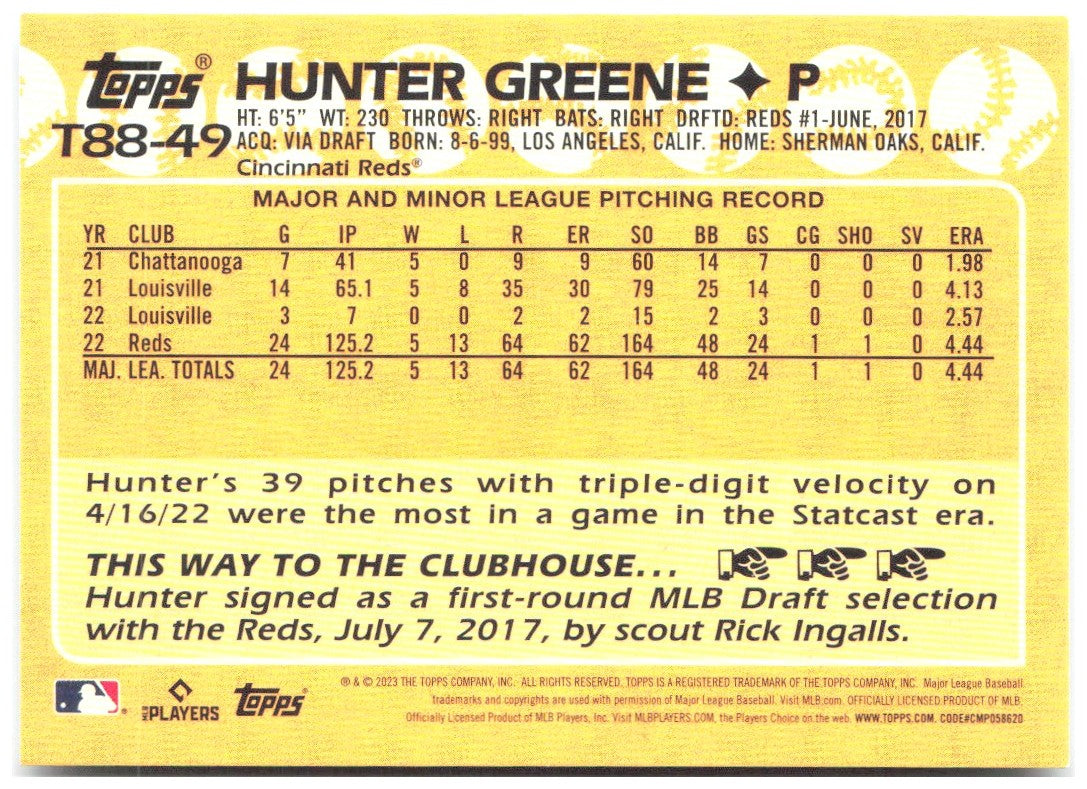 Hunter Greene Topps - 1988 Topps 35th Anniversary (Series One) T88-49 2023 Reds