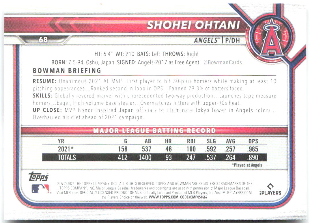 Shohei Ohtani Bowman 68 2022 Los Angeles Angels