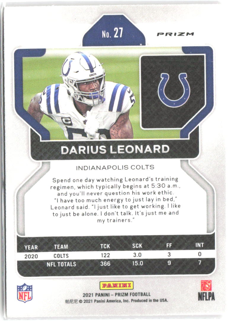 Darius Leonard Panini Prizm - Disco 27 2021 Indianapolis Colts