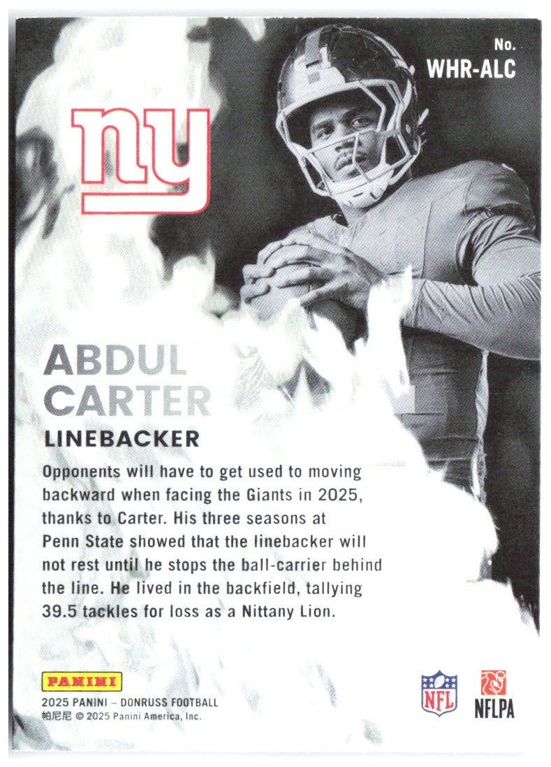 Abdul Carter Donruss - White Hot Rookies WHR-ALC 2025 New York Giants