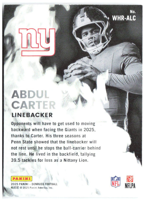 Abdul Carter Donruss - White Hot Rookies WHR-ALC 2025 New York Giants