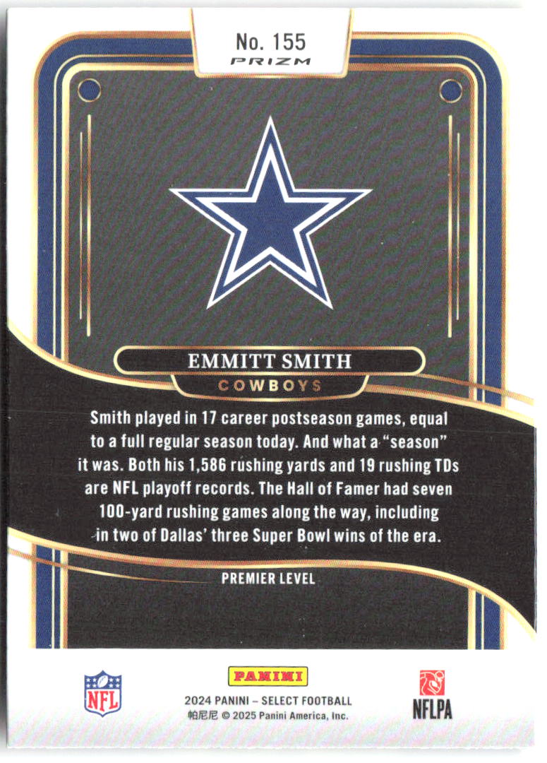 Emmitt Smith Panini Select - Red & Yellow Prizm Shock 155 2024 Dallas Cowboys