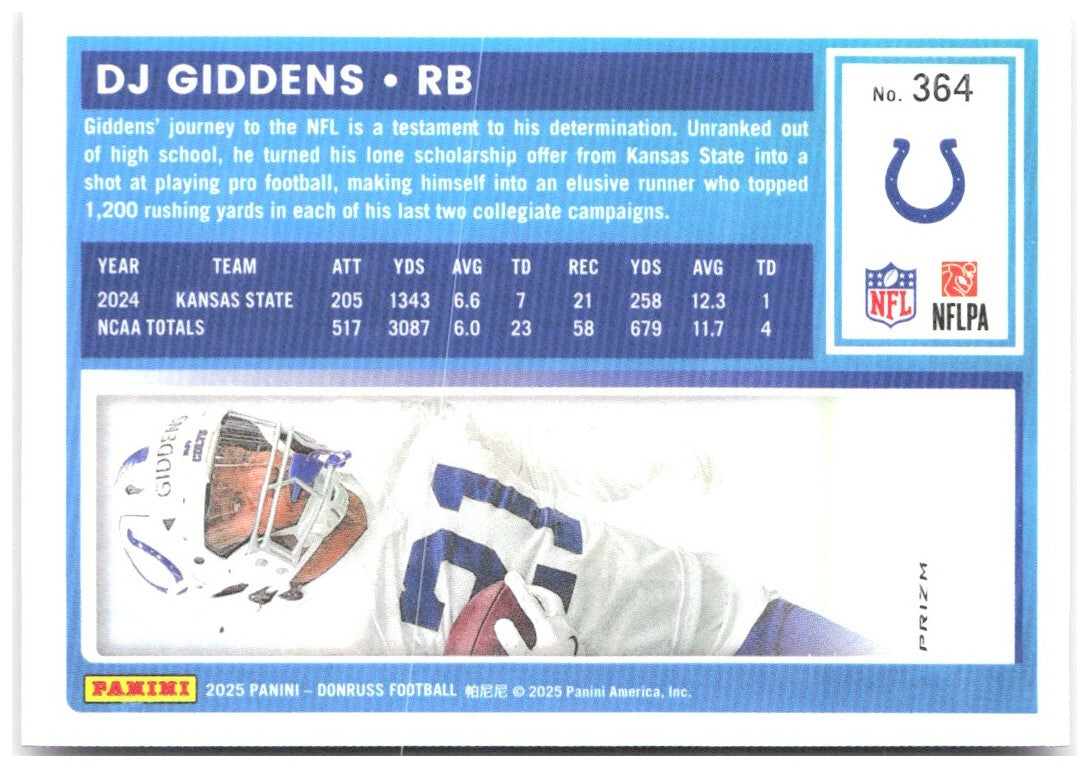 DJ Giddens Donruss Optic Rated Rookies Preview Pink 364 2025 Indianapolis Colts