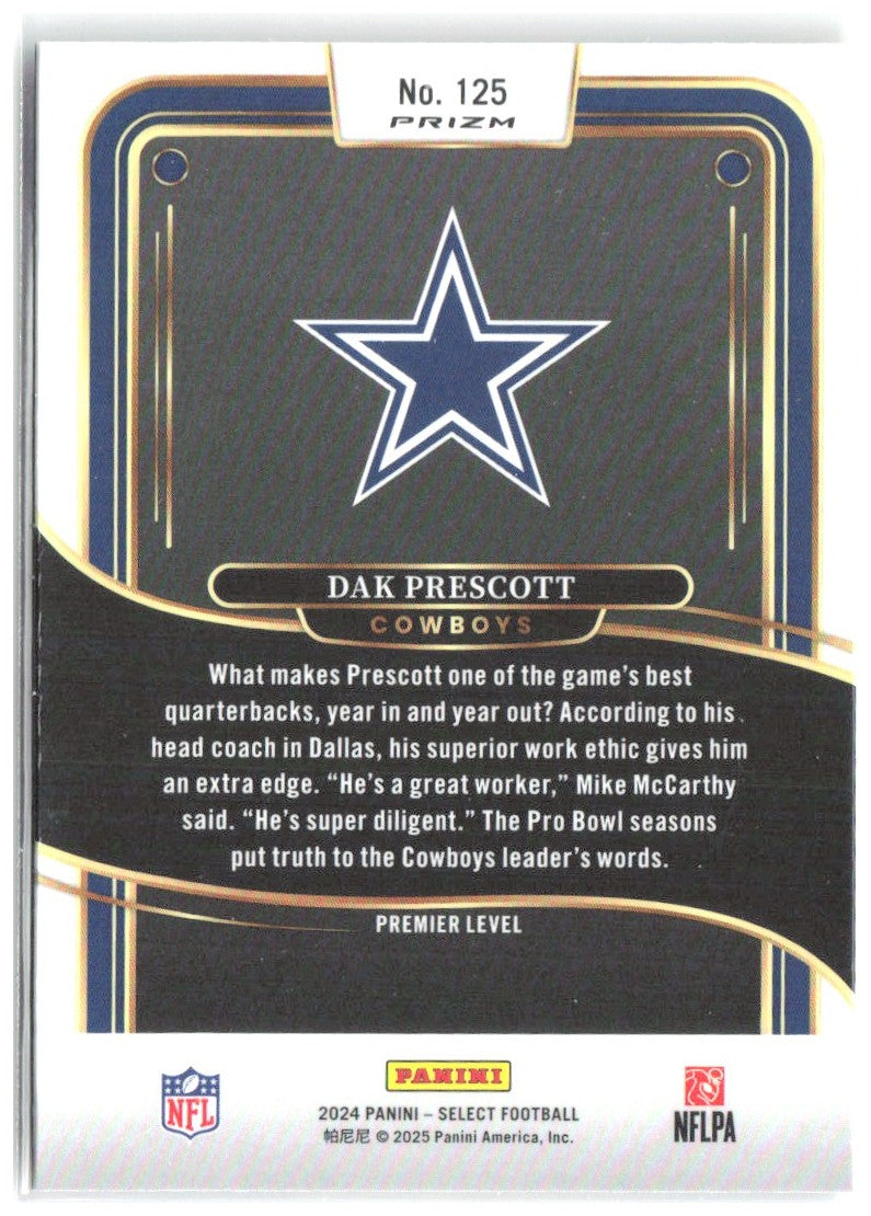 Dak Prescott Panini Select - Red & Yellow Prizm Shock 125 2024 Dallas Cowboys