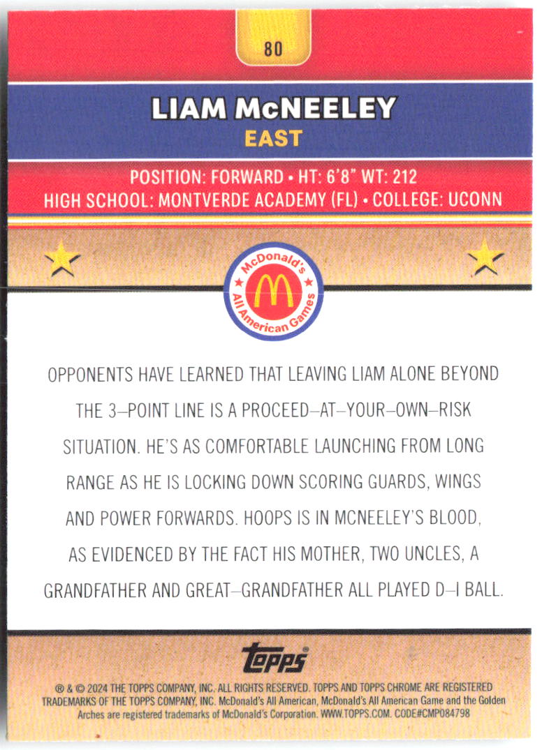 Liam McNeeley Topps Chrome McDonald's All-American 80 2024